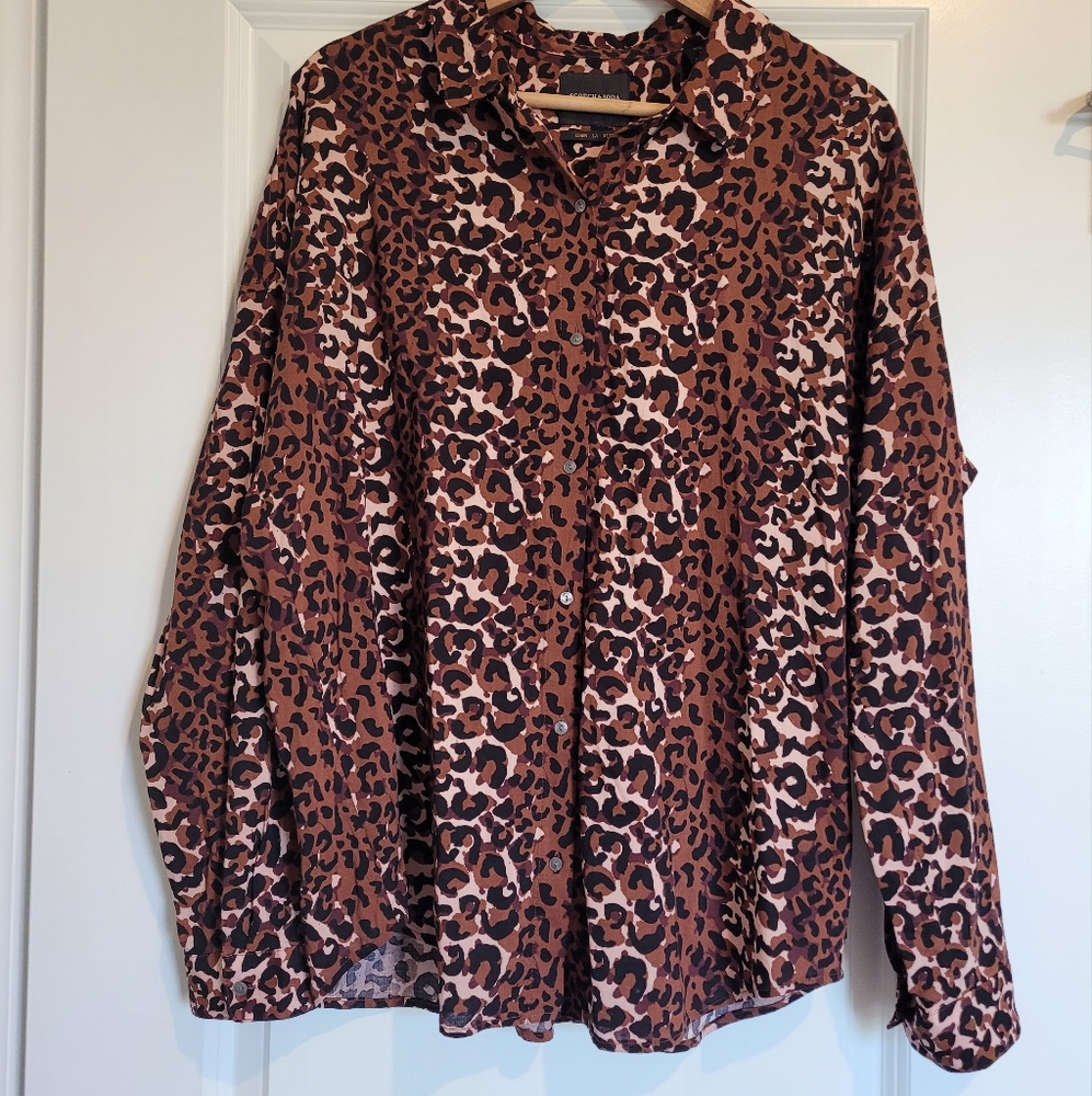 Scotch & Soda Brown Leopard Print Button-Up Blouse